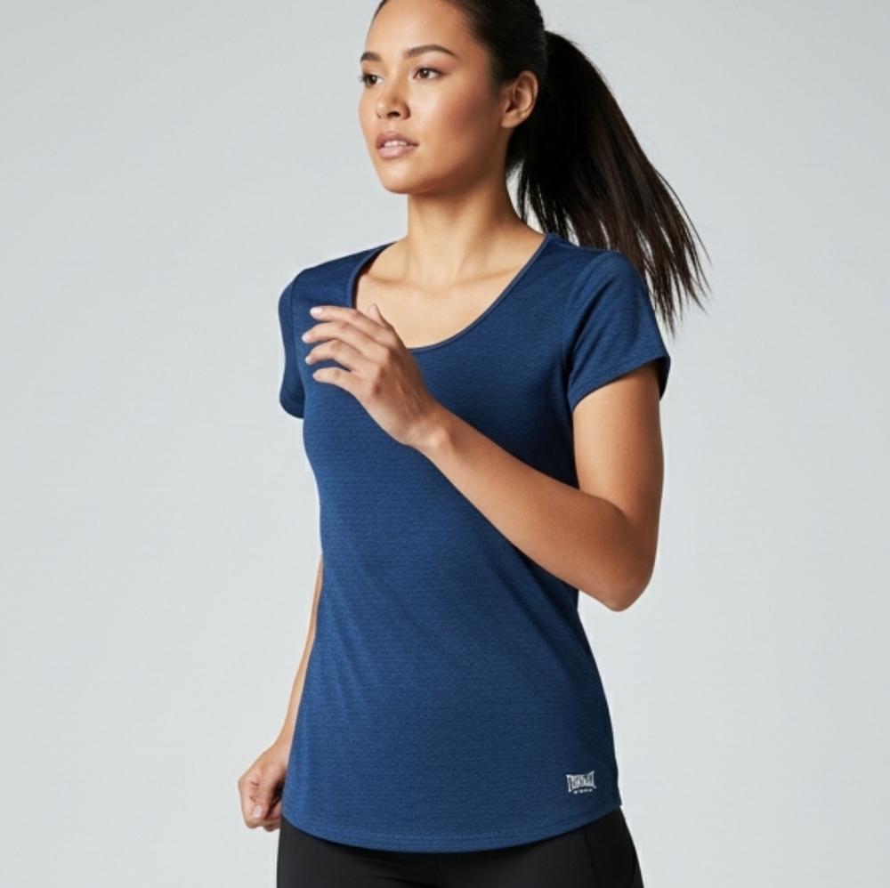 Everlast Sport‎ Womens Blue Heathered Mesh Back Active T-Shirt Size Large
